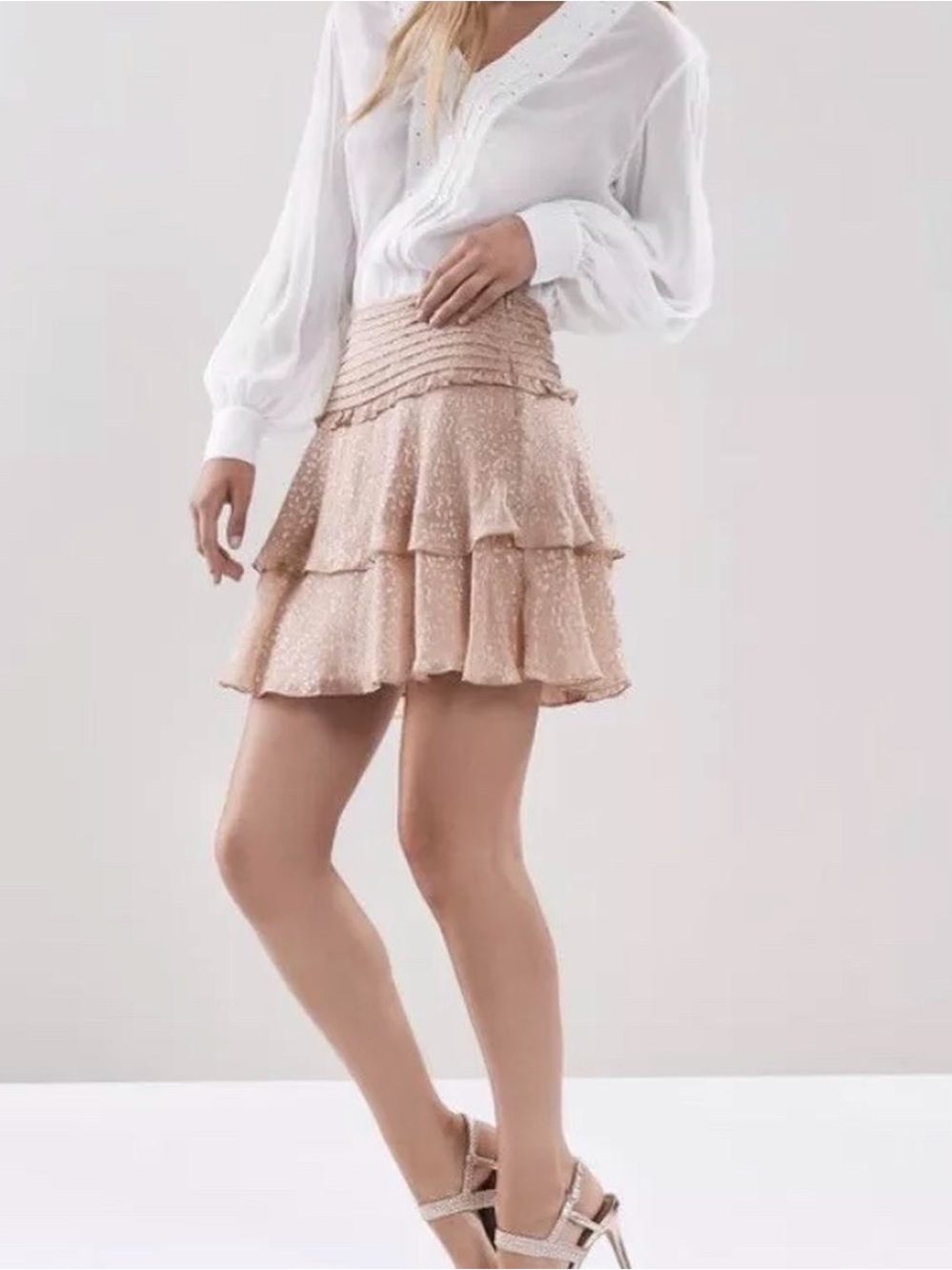 Reiss Dusty Rose Ruffled Chiffon Blouse